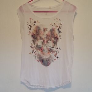 Guess White Skull Butterfly Tee
